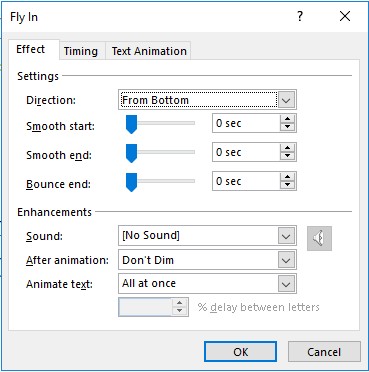 Hình 3 42 – Tab Effect của hộp thoại Fly in Tại tab Effect Nhóm Settings 12