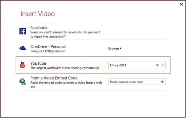 Hình 3 40 – Lệnh chèn YouTube vào Slide Nhập tên video cần chèn vào ô YouTube 7