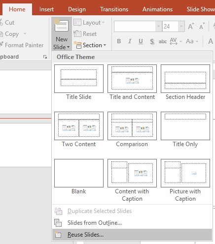 Hình 3 55 – Lệnh chèn slide từ bên ngoài Xuất hiện khung Reuse Sildes bên phải 9