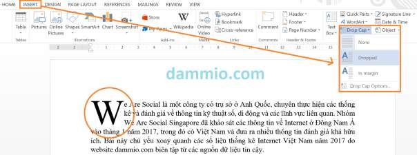 Hình 1 16 Chèn Drop Cap 1 2 2 Đoạn Hình 1 17 – Hộp thoại Drop Cap Trong quá trình 10