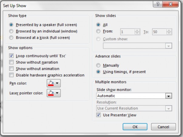  Nhóm Show Type Hình 3 66 – Hộp thoại Set Up Show Presented by a speaker full screen 11