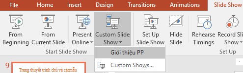 Hình 3 63 – Lệnh trình chiếu custom slide show 3 5 2 Thiết lập cách thức trình bày 8