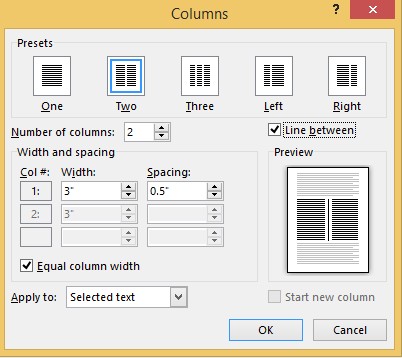 Hình 1 21 – Hộp thoại định dạng cột Presets chọn một trong các mẫu có 1