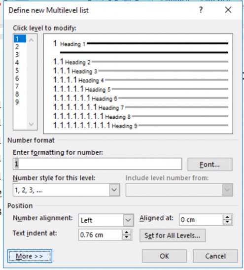 Hình 1 42 – Hộp thoại chọn mức chỉ mục 11