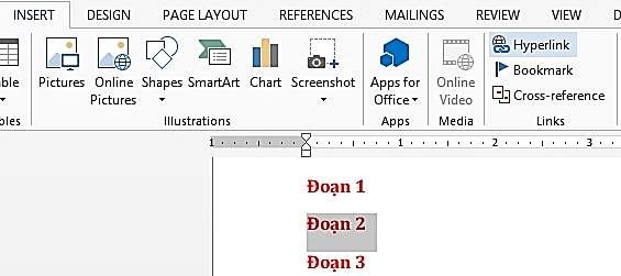 Hình 1 52 – Ví dụ tạo Hyperlink Vào Place in This Document trong nút Bookmarks chọn 12