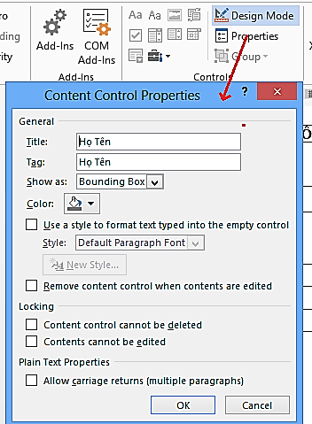 Hình 1 62 – Cửa sổ Properties của Họ tên Đối với Năm Sinh ta cũng di chuyển 12
