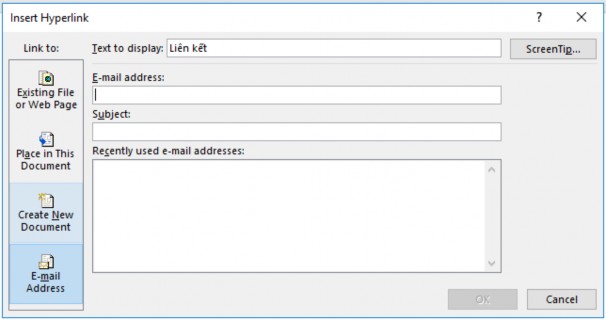 Hình 1 56 – Tạo liên kết đến Email Nhập địa chỉ email đặt liên kết 4