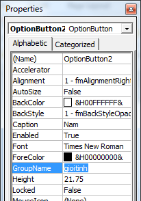 Hình 1 66 Cửa sổ Properties của giới tính Đối với Radio Button Ta phải thiết 4