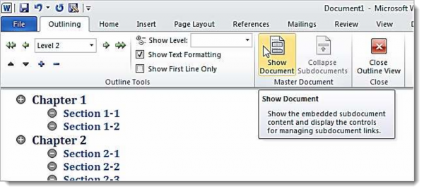 Hình 1 85 Cách tạo Master Document bước tiếp theo Sau khi hoàn tất việc tạo heading 12