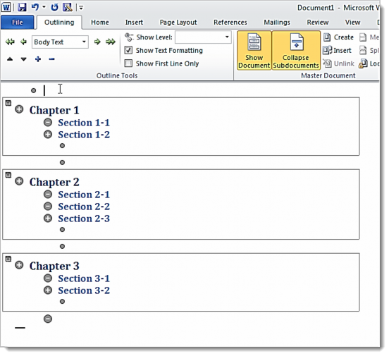 Biệt sau đó lưu lại file Master Document thêm 1 lần nữa tại thời điểm này 14