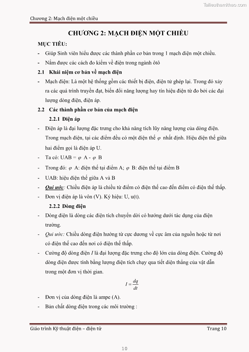 Giáo trình Kỹ thuật điện và điện tử - 1 Trang 10
