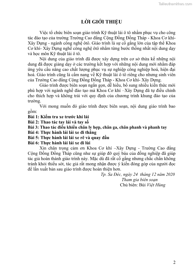 Giáo trình Kỹ thuật lái ô tô Nghề Công nghệ ô tô - Cao đẳng - Trường Cao đẳng nghề Đồng Tháp - 1 Trang 3