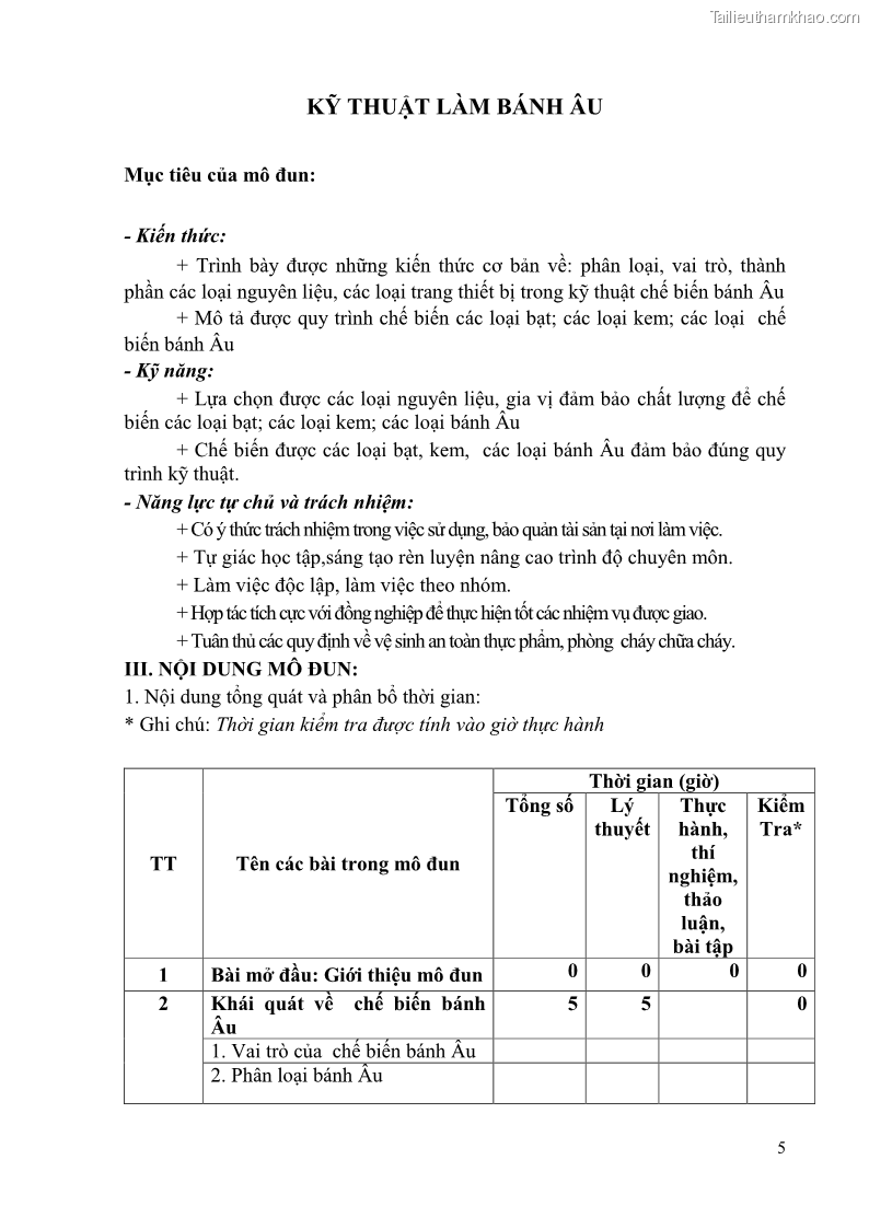 Giáo trình Kỹ thuật làm bánh Âu Nghề Kỹ thuật chế biến bánh - Trung cấp - Trường CĐ Du lịch và dịch vụ Hải Phòng - 1 Trang 6