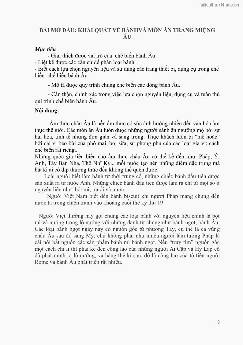 Giáo trình Kỹ thuật làm bánh Âu Nghề Kỹ thuật chế biến bánh - Trung cấp - Trường CĐ Du lịch và dịch vụ Hải Phòng - 1 Trang 9