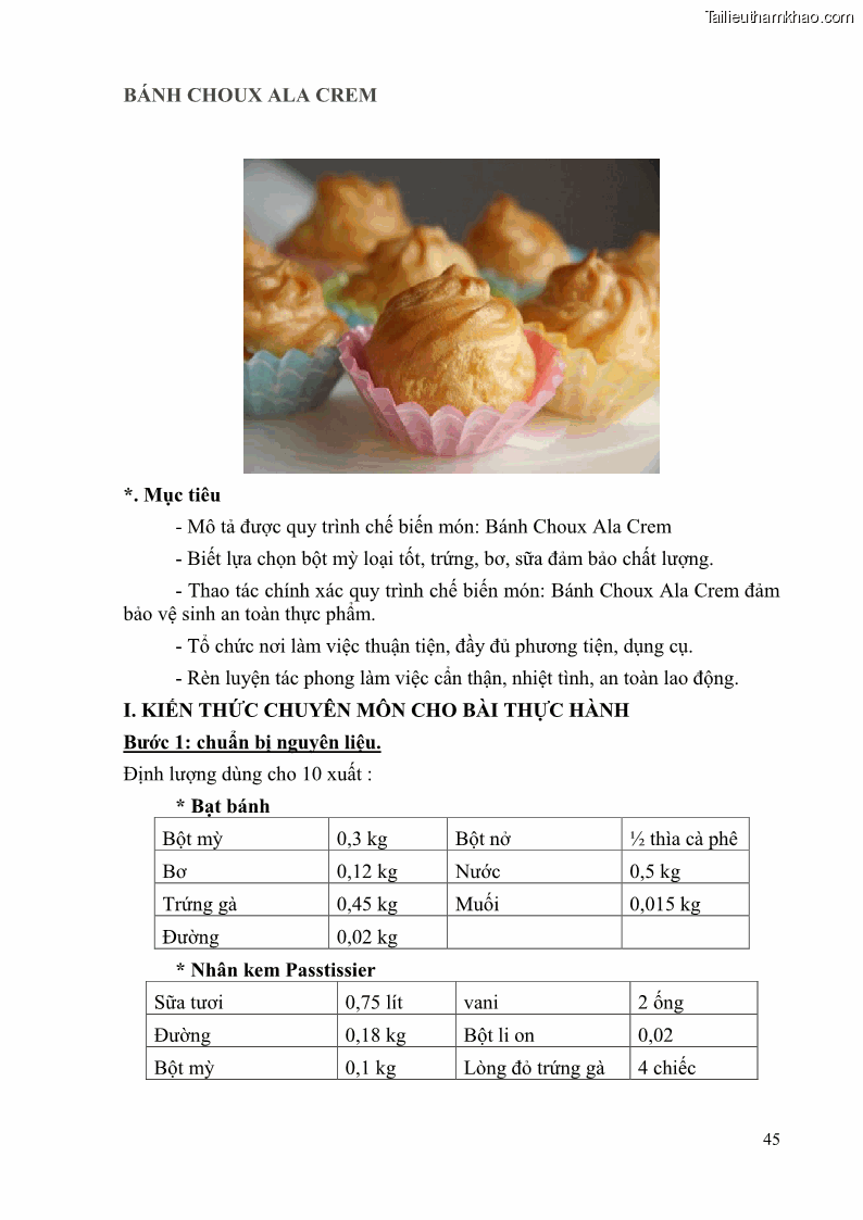 Giáo trình Kỹ thuật làm bánh Âu Nghề Kỹ thuật chế biến bánh - Trung cấp - Trường CĐ Du lịch và dịch vụ Hải Phòng - 4 Trang 46