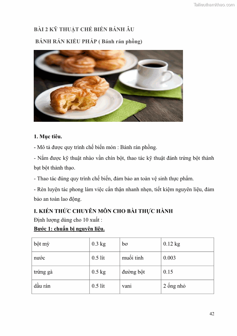 Giáo trình Kỹ thuật làm bánh Âu Nghề Kỹ thuật chế biến bánh - Trung cấp - Trường CĐ Du lịch và dịch vụ Hải Phòng - 4 Trang 43