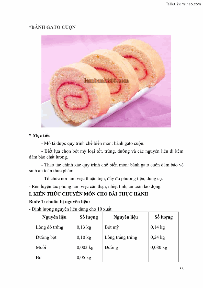 Giáo trình Kỹ thuật làm bánh Âu Nghề Kỹ thuật chế biến bánh - Trung cấp - Trường CĐ Du lịch và dịch vụ Hải Phòng - 5 Trang 59