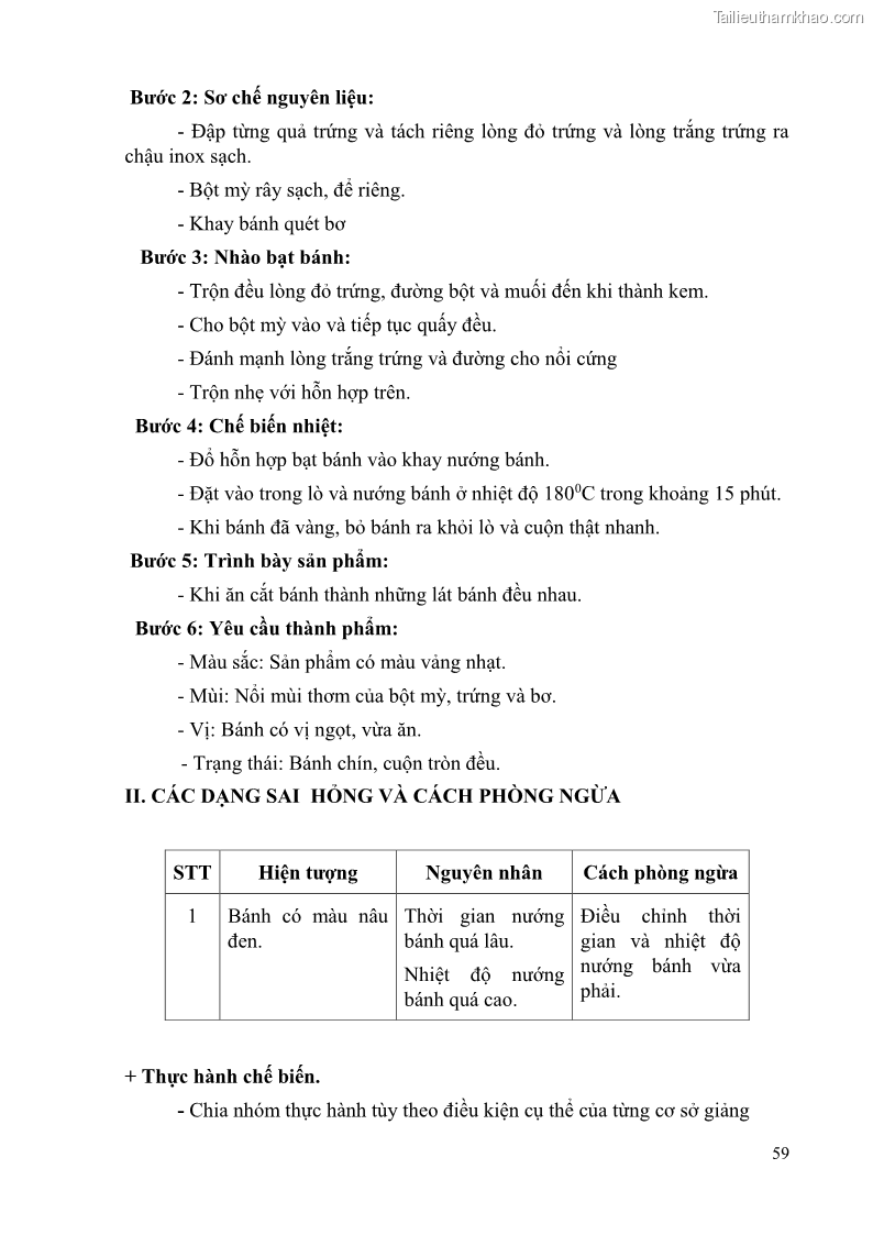 Giáo trình Kỹ thuật làm bánh Âu Nghề Kỹ thuật chế biến bánh - Trung cấp - Trường CĐ Du lịch và dịch vụ Hải Phòng - 5 Trang 60