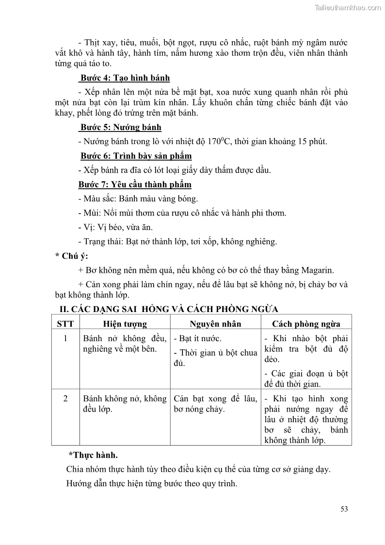 Giáo trình Kỹ thuật làm bánh Âu Nghề Kỹ thuật chế biến bánh - Trung cấp - Trường CĐ Du lịch và dịch vụ Hải Phòng - 5 Trang 54