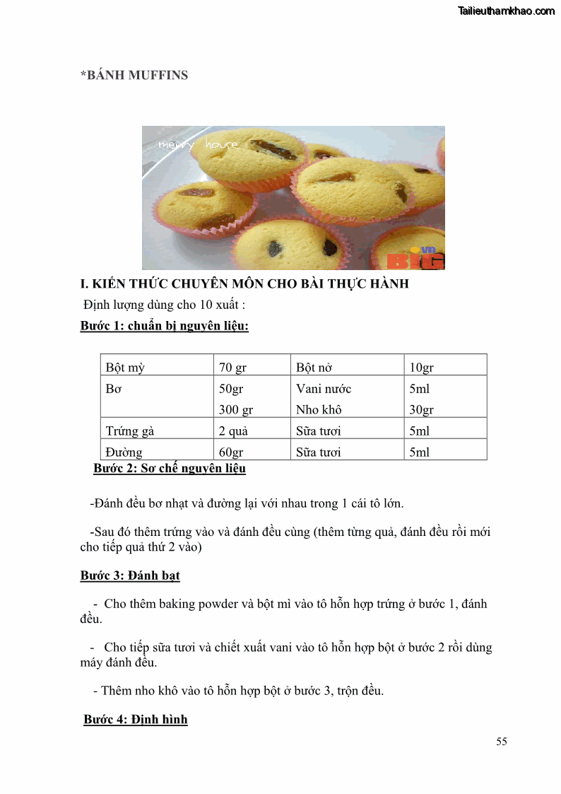 Giáo trình Kỹ thuật làm bánh Âu Nghề Kỹ thuật chế biến bánh - Trung cấp - Trường CĐ Du lịch và dịch vụ Hải Phòng - 5 Trang 56