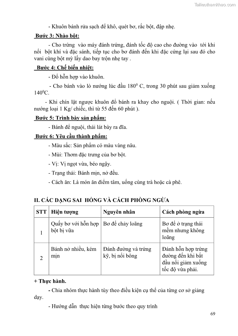 Giáo trình Kỹ thuật làm bánh Âu Nghề Kỹ thuật chế biến bánh - Trung cấp - Trường CĐ Du lịch và dịch vụ Hải Phòng - 6 Trang 70