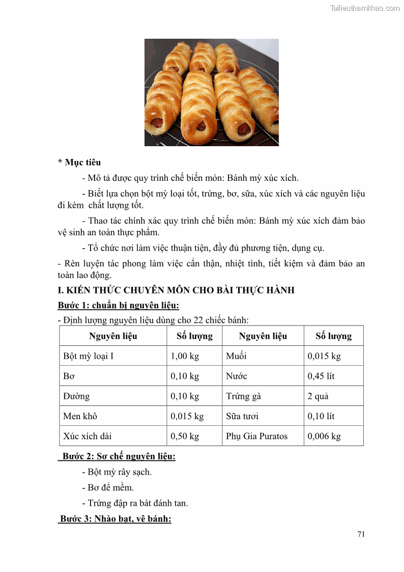 Giáo trình Kỹ thuật làm bánh Âu Nghề Kỹ thuật chế biến bánh - Trung cấp - Trường CĐ Du lịch và dịch vụ Hải Phòng - 6 Trang 72