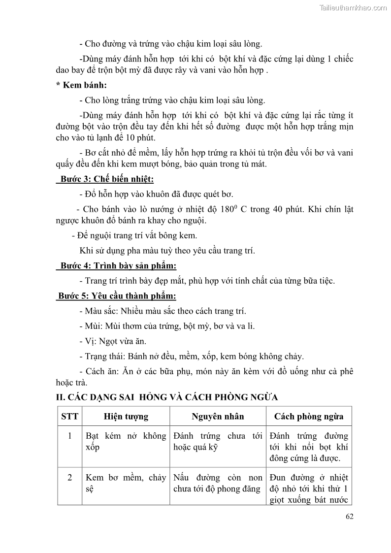 Giáo trình Kỹ thuật làm bánh Âu Nghề Kỹ thuật chế biến bánh - Trung cấp - Trường CĐ Du lịch và dịch vụ Hải Phòng - 6 Trang 63