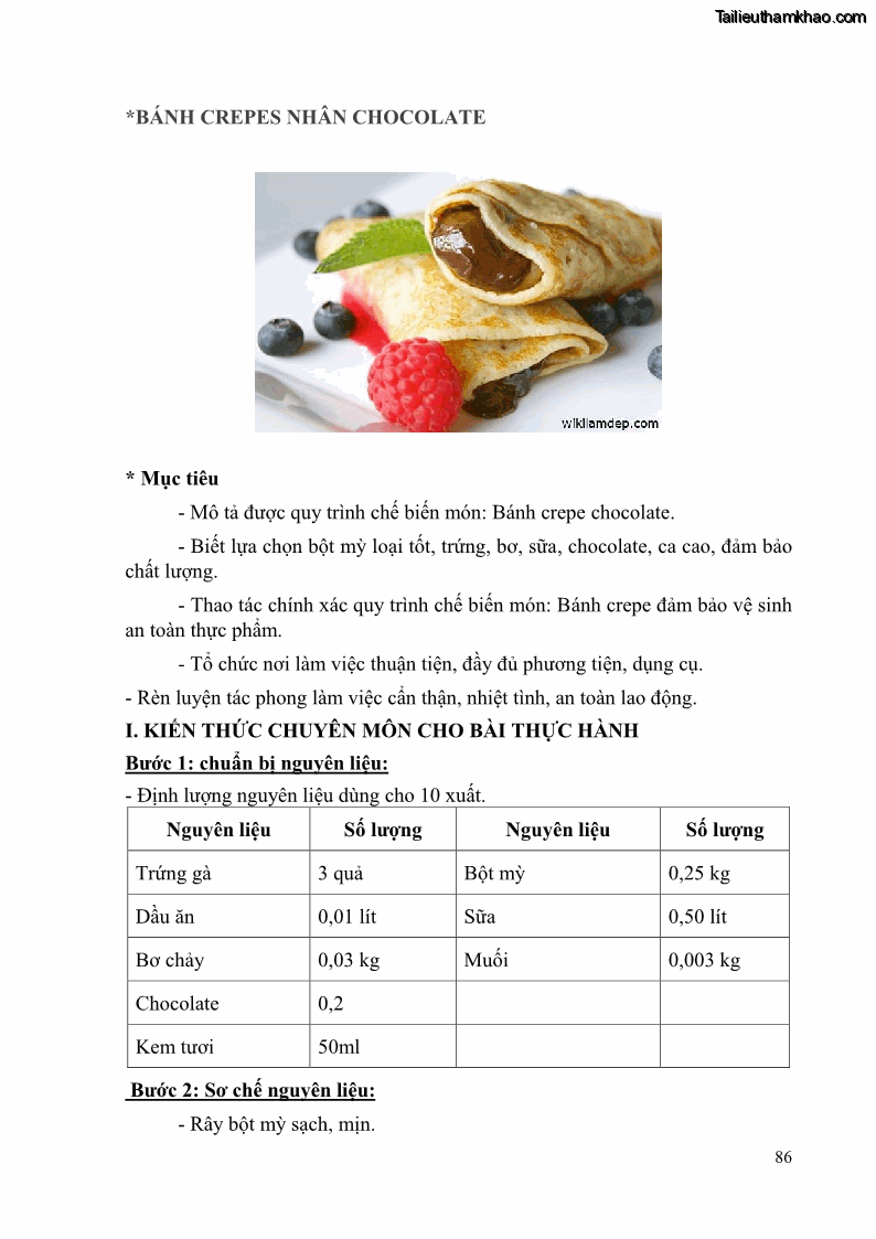 Giáo trình Kỹ thuật làm bánh Âu Nghề Kỹ thuật chế biến bánh - Trung cấp - Trường CĐ Du lịch và dịch vụ Hải Phòng - 8 Trang 87