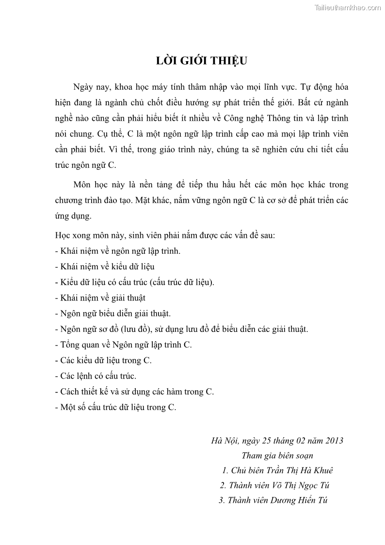 Giáo trình Lập trình C Nghề Quản trị mạng - Cao đẳng nghề - Tổng cục dạy nghề - 1 Trang 3