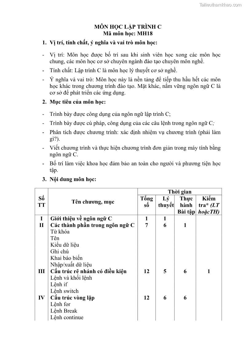 Giáo trình Lập trình C Nghề Quản trị mạng - Cao đẳng nghề - Tổng cục dạy nghề - 1 Trang 7