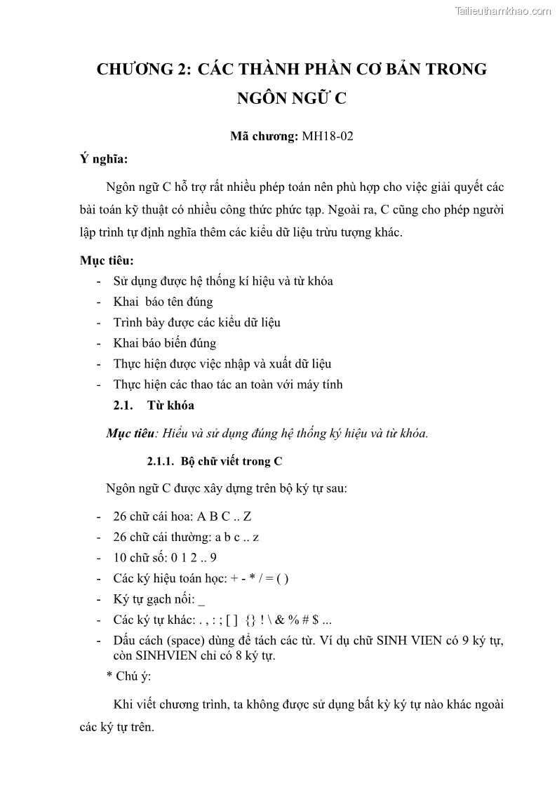 Giáo trình Lập trình C Nghề Quản trị mạng - Cao đẳng nghề - Tổng cục dạy nghề - 2 Trang 14