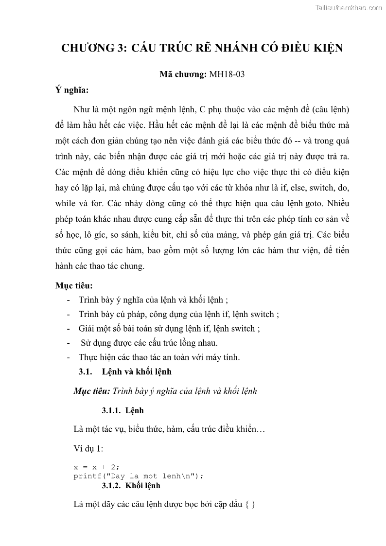 Giáo trình Lập trình C Nghề Quản trị mạng - Cao đẳng nghề - Tổng cục dạy nghề - 3 Trang 30
