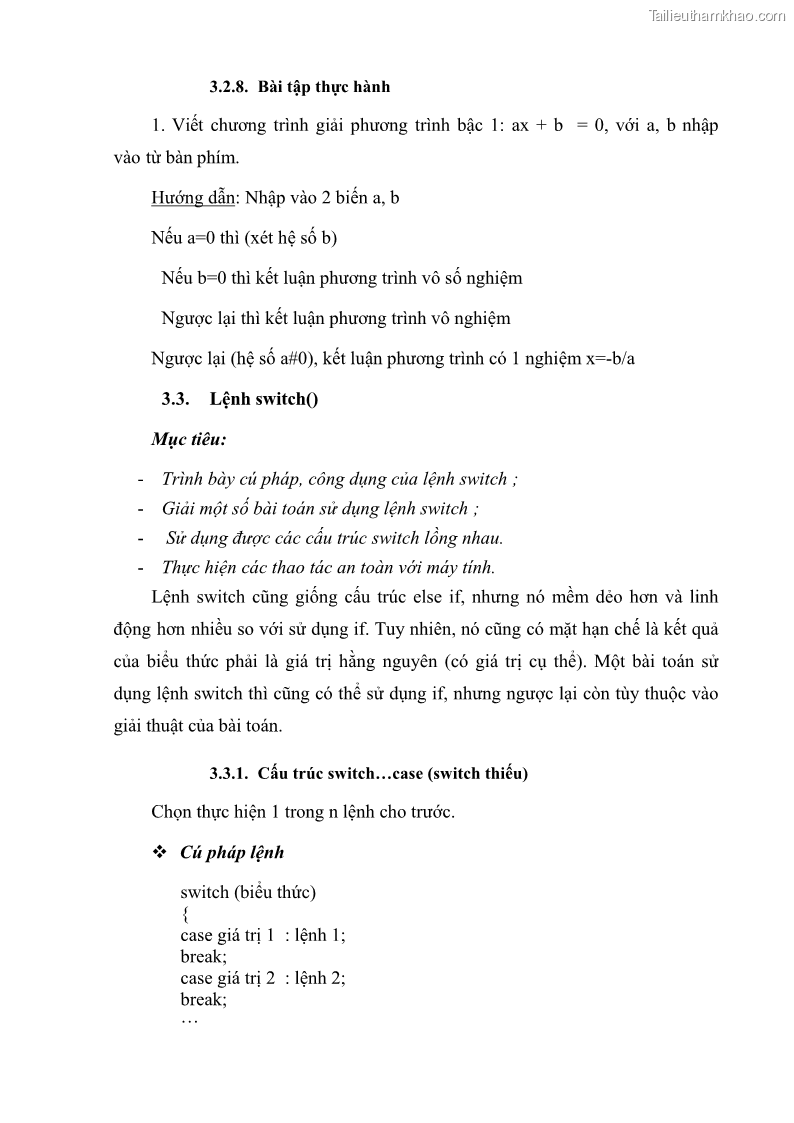 Giáo trình Lập trình C Nghề Quản trị mạng - Cao đẳng nghề - Tổng cục dạy nghề - 4 Trang 37
