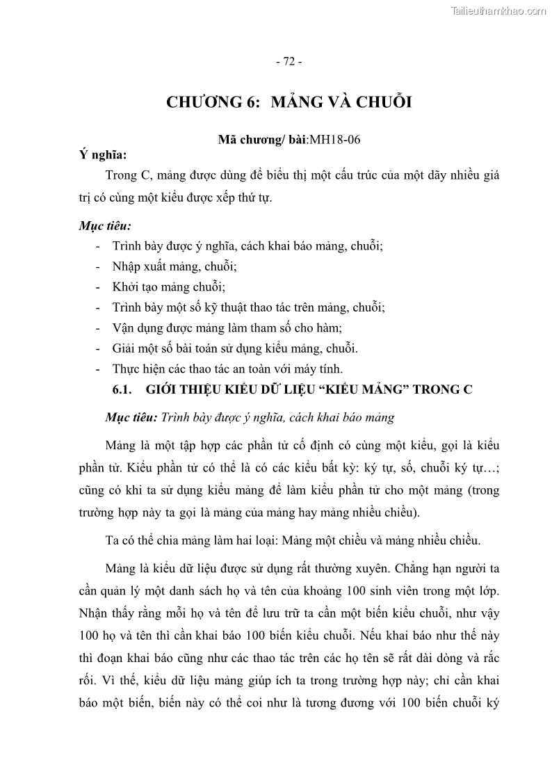 Giáo trình Lập trình C Nghề Quản trị mạng - Cao đẳng nghề - Tổng cục dạy nghề - 6 Trang 72