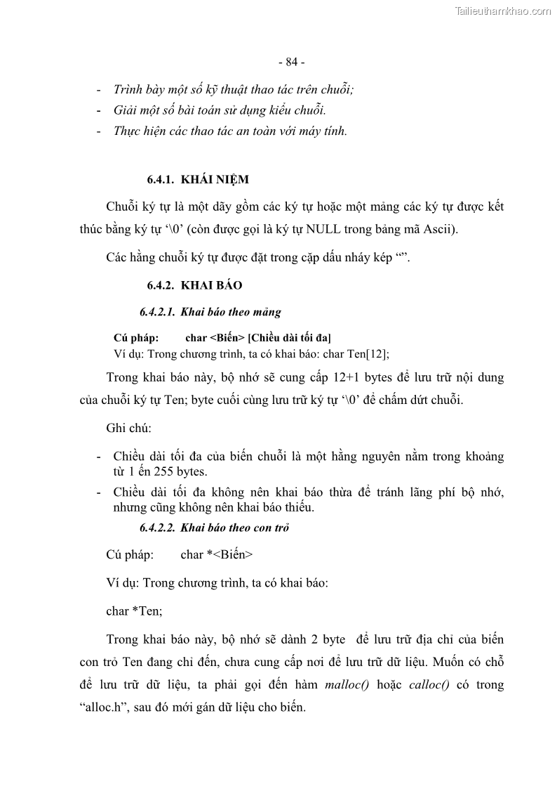 Giáo trình Lập trình C Nghề Quản trị mạng - Cao đẳng nghề - Tổng cục dạy nghề - 7 Trang 84