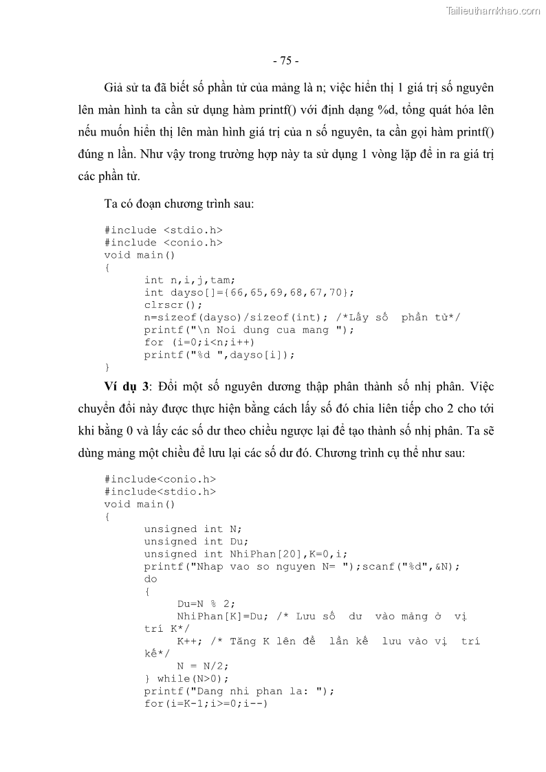 Giáo trình Lập trình C Nghề Quản trị mạng - Cao đẳng nghề - Tổng cục dạy nghề - 7 Trang 75