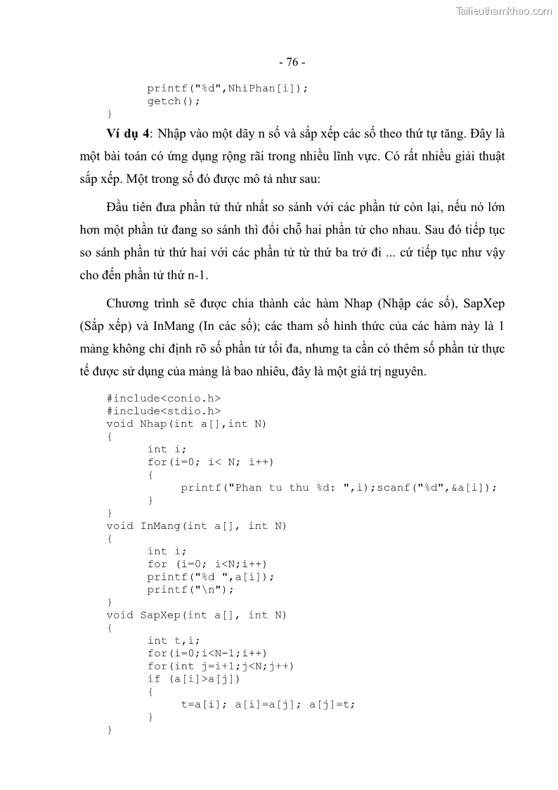 Giáo trình Lập trình C Nghề Quản trị mạng - Cao đẳng nghề - Tổng cục dạy nghề - 7 Trang 76