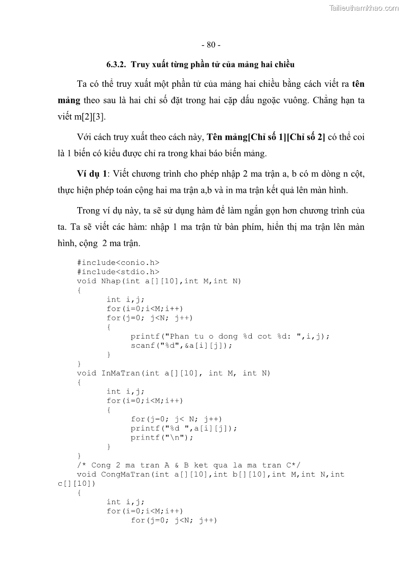 Giáo trình Lập trình C Nghề Quản trị mạng - Cao đẳng nghề - Tổng cục dạy nghề - 7 Trang 80