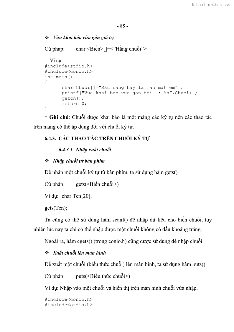 Giáo trình Lập trình C Nghề Quản trị mạng - Cao đẳng nghề - Tổng cục dạy nghề - 8 Trang 85