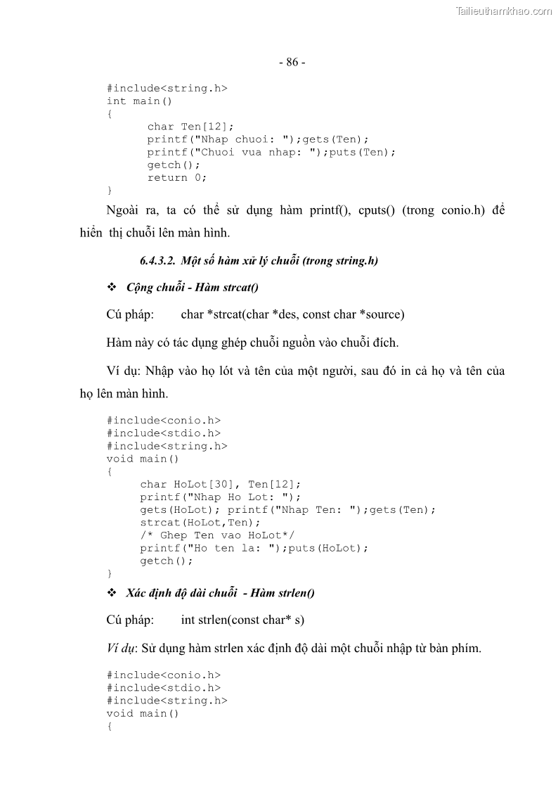Giáo trình Lập trình C Nghề Quản trị mạng - Cao đẳng nghề - Tổng cục dạy nghề - 8 Trang 86