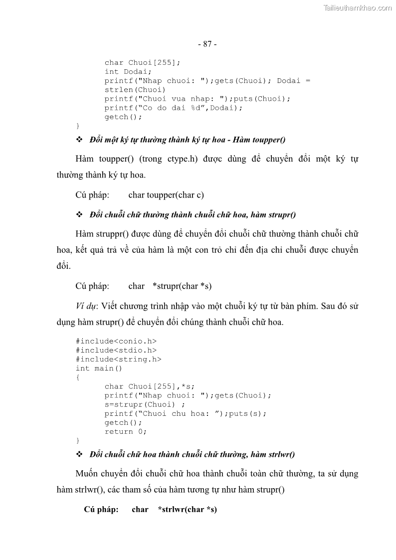 Giáo trình Lập trình C Nghề Quản trị mạng - Cao đẳng nghề - Tổng cục dạy nghề - 8 Trang 87