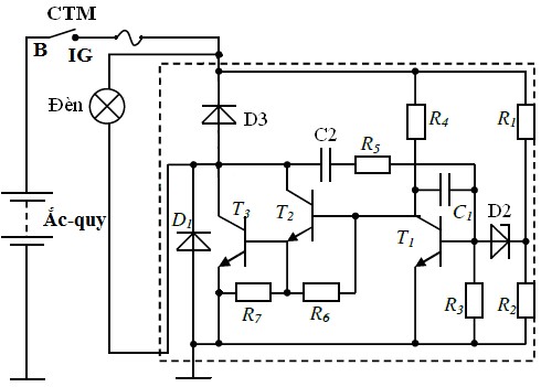 a Khi điện áp nguồn ắc quy thấp công tắc máy đóng thì trạng thái của đèn 1