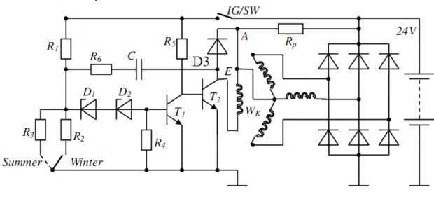 Hình 6 13 Tiết chế ổn áp trên ôtô Cho mạch tiết chế có 6 đi ốt thường làm 4