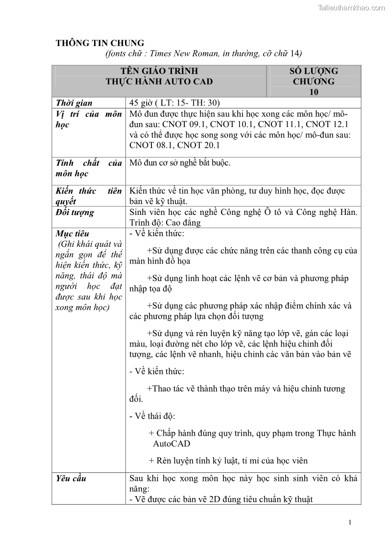 Giáo trình Thực hành autocad trường cđ nghề Đà Nẵng - 1 Trang 2