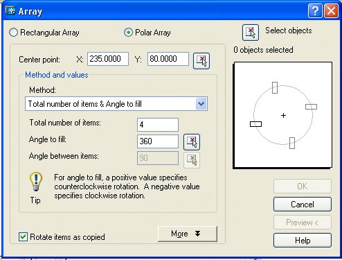 Nhập tọa độ tâm quay hoặc click để chọn trực tiếp Specify center point of array 19