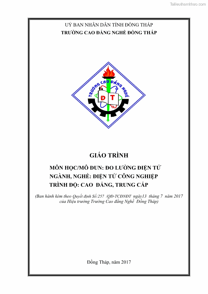 Giáo trình Đo lường điện tử Nghề Điện tử công nghiệp - CĐ-TC - Trường Cao đẳng Nghề Đồng Tháp - 1 Trang 1
