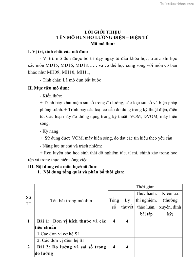Giáo trình Đo lường điện tử Nghề Điện tử công nghiệp - CĐ-TC - Trường Cao đẳng Nghề Đồng Tháp - 1 Trang 3