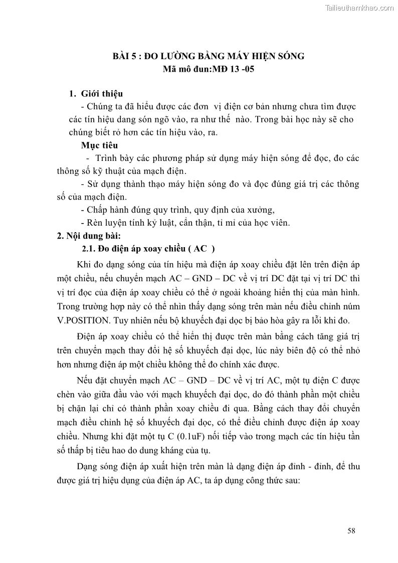 Giáo trình Đo lường điện tử Nghề Điện tử công nghiệp - CĐ-TC - Trường Cao đẳng Nghề Đồng Tháp - 6 Trang 62