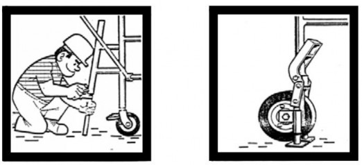 Hình 3 2 Cố định chân thang nối xuống nền và hệ thống phanh bánh xe ở chân 2