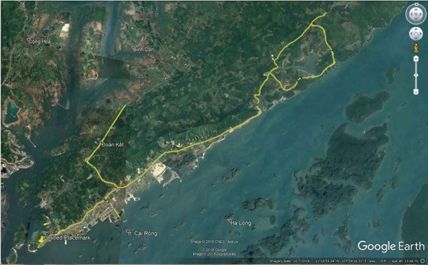 Hình 3 6 Tuyến đường tỉnh lộ 334­ Vân Đồn sau khi đo bằng ứng dụng 2